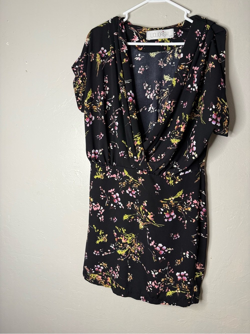 Liquorish Black Floral Tunic with Pink & Green Accents